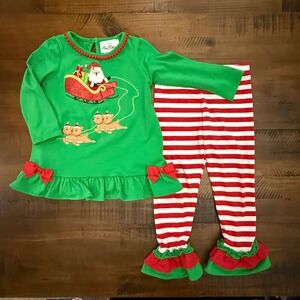Rare Editions  Christmas Santa‎ Sleigh Outfit Set Girls Size 3T ruffle pants